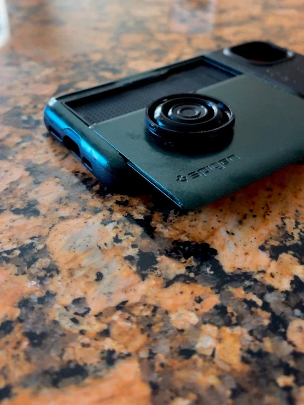 Spigen iPhone 13 Card Slot Case in Forest Green with Sliding Wallet